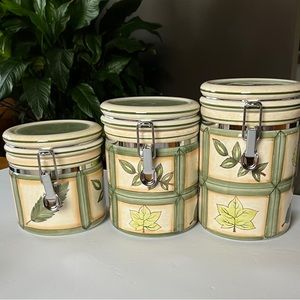 VTG CIC Certified International Briarwood ceramic canisters hinge lock w/seals